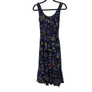 Lapis Pleated Crinkle Maxi Dress in Blue Multicolor Floral Print Womens Size‎ PM
